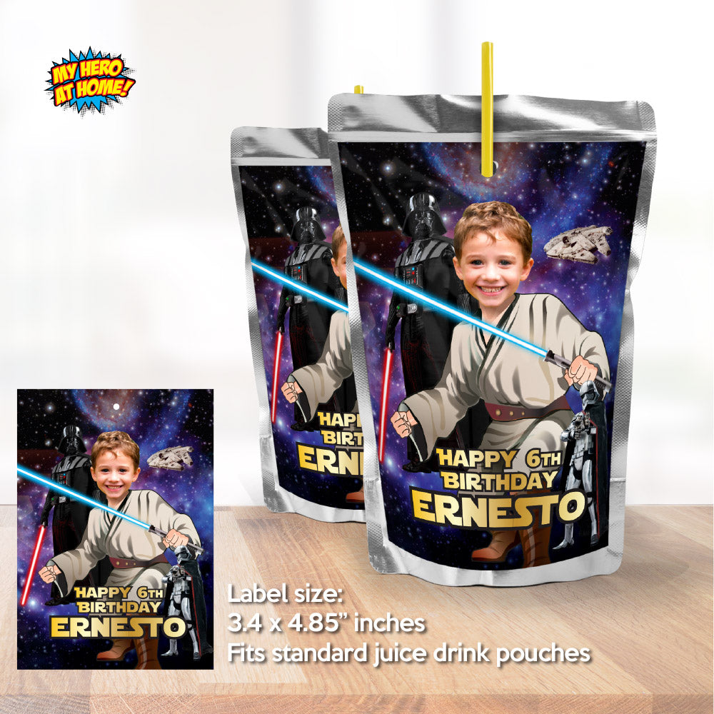Personalized Jedi water wrappers and party juice labels, Star Wars drinks labels. 005WJ