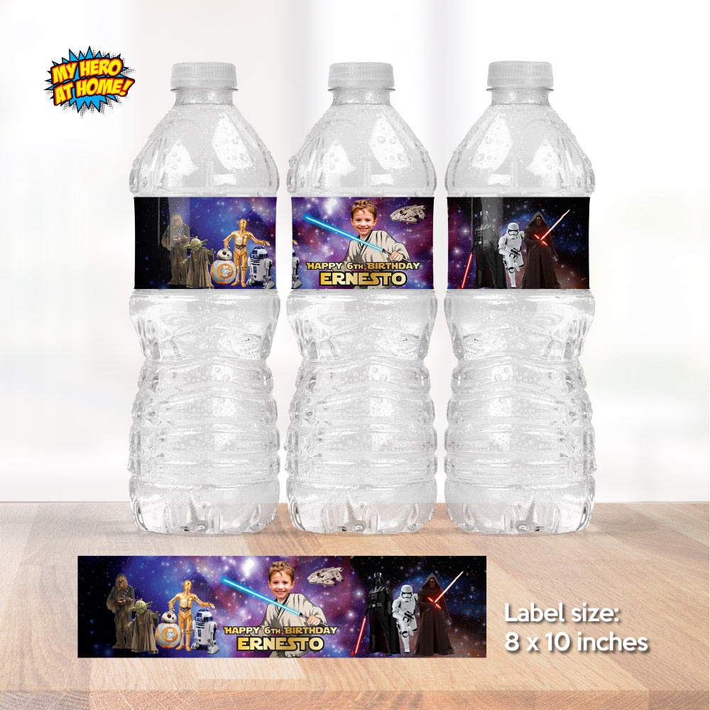Personalized Jedi water wrappers and party juice labels, Star Wars drinks labels. 005WJ
