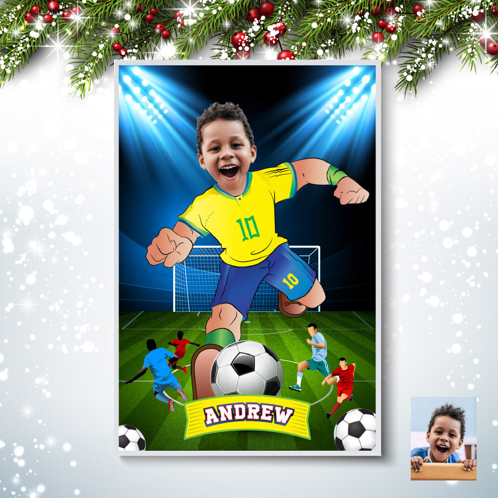 Soccer poster with kid as his favorite player Neymar, Printable gift of Brazilian football. 2241GF