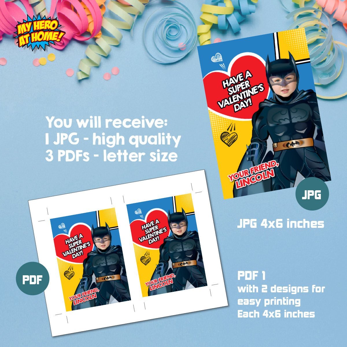 Personalized Batman Valentines tags with child as the star, Valentine Batman themed tags. 2247