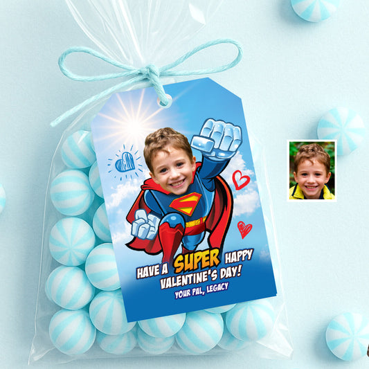 Personalized Superman Valentines tags with child as the star, Valentine Superman themed tags. 2248