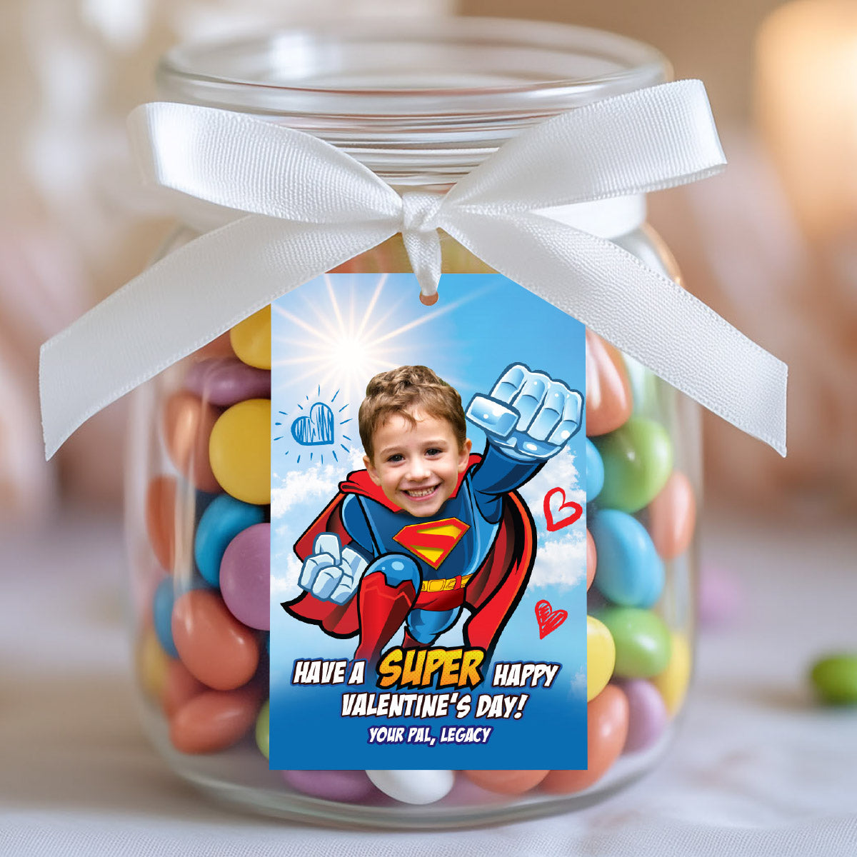 Personalized Superman Valentines tags with child as the star, Valentine Superman themed tags. 2248