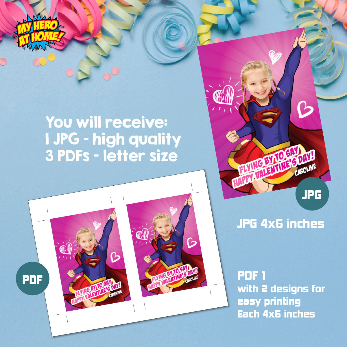 Personalized Supergirl Valentines tags with girl as the star, Valentine Supergirl themed tags. 2249