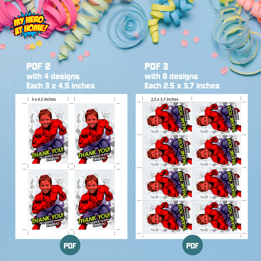 Personalized Red Hulk thank you card, Red Hulk Party favors, Red Hulk labels, Red Hulk goodies, Red Hulk bag 2257TY