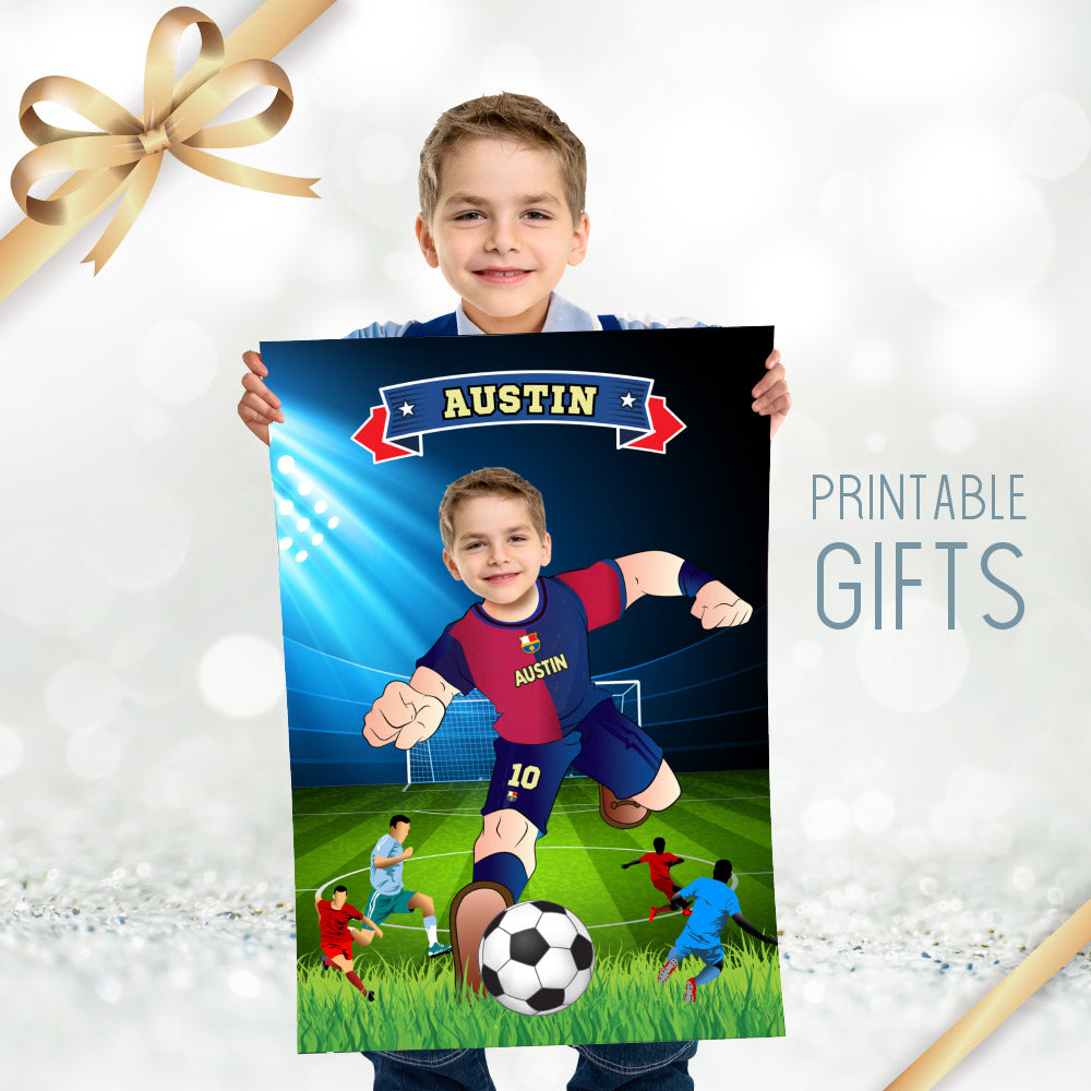 Custom Barca poster with kid as his favorite player, Printable gift of Barcelona football. 2279GF