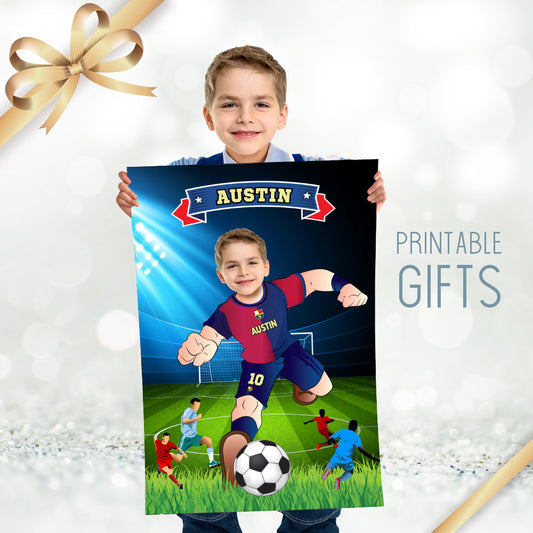Custom Barca poster with kid as his favorite player, Printable gift of Barcelona football. 2279GF