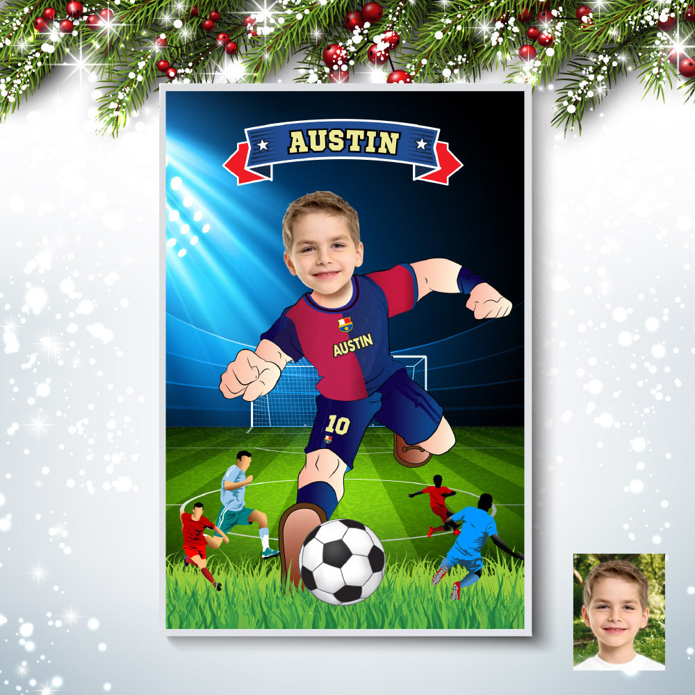 Custom Barca poster with kid as his favorite player, Printable gift of Barcelona football. 2279GF