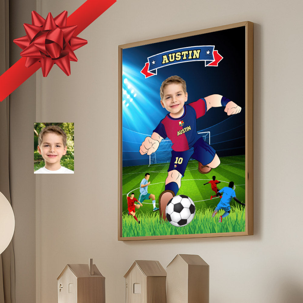 Custom Barca poster with kid as his favorite player, Printable gift of Barcelona football. 2279GF