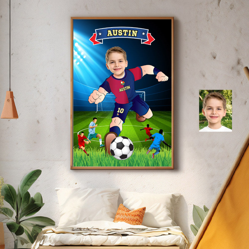 Custom Barca poster with kid as his favorite player, Printable gift of Barcelona football. 2279GF