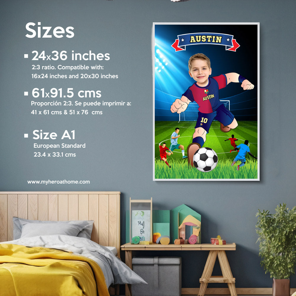 Custom Barca poster with kid as his favorite player, Printable gift of Barcelona football. 2279GF