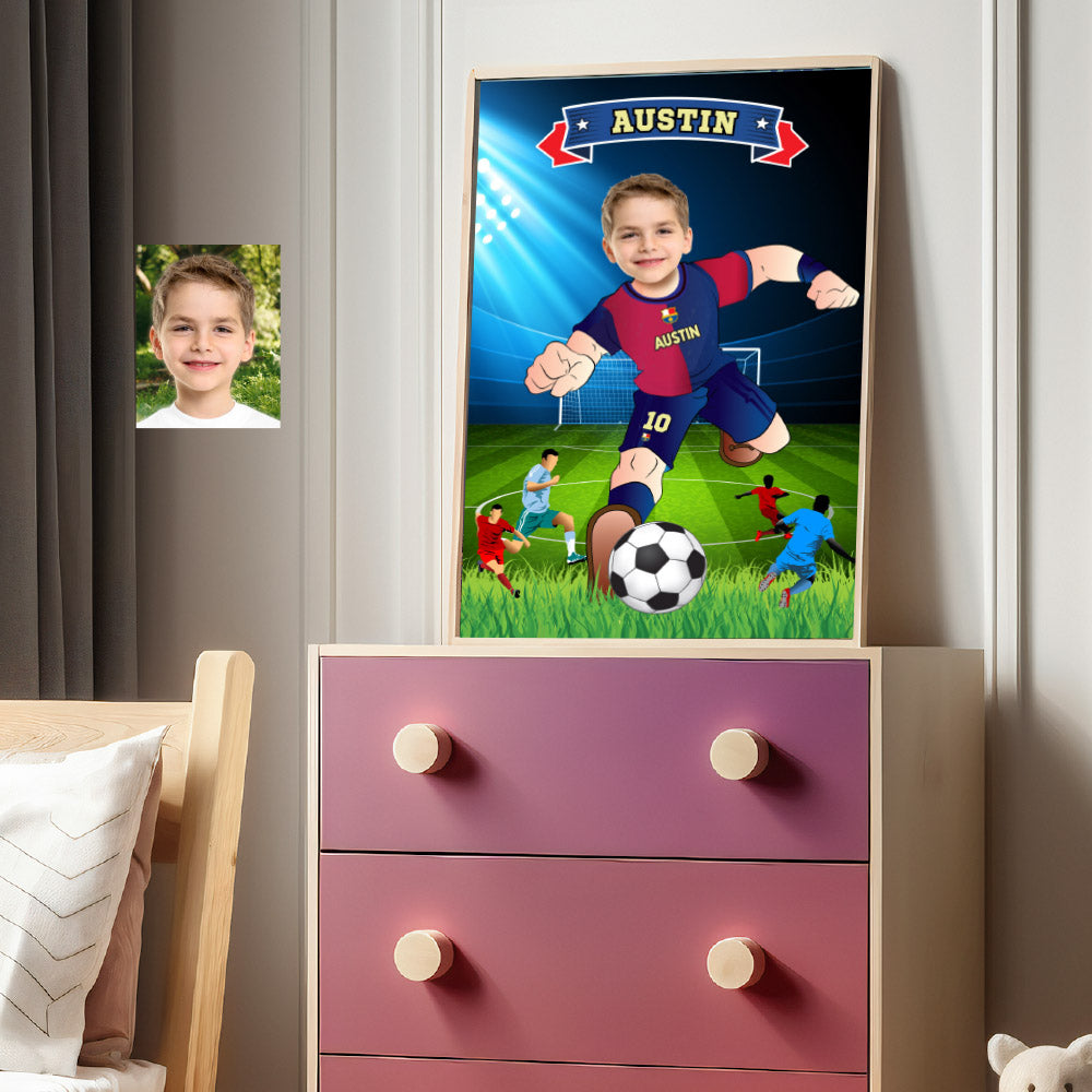 Custom Barca poster with kid as his favorite player, Printable gift of Barcelona football. 2279GF