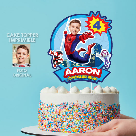 Decoracion Torta Spidey personalizada con niño como Spiderman, Spidey cake para imprimir. 2282CT
