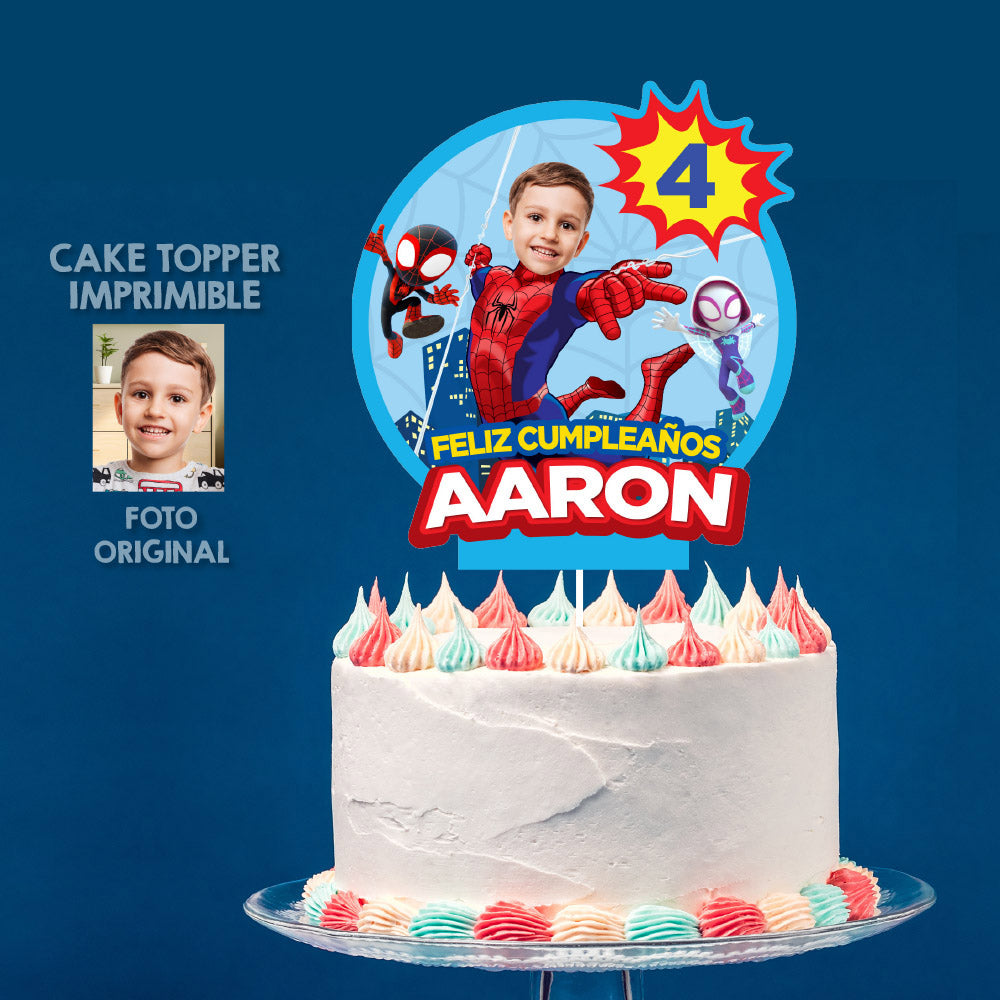Decoracion Torta Spidey personalizada con niño como Spiderman, Spidey cake para imprimir. 2282CT