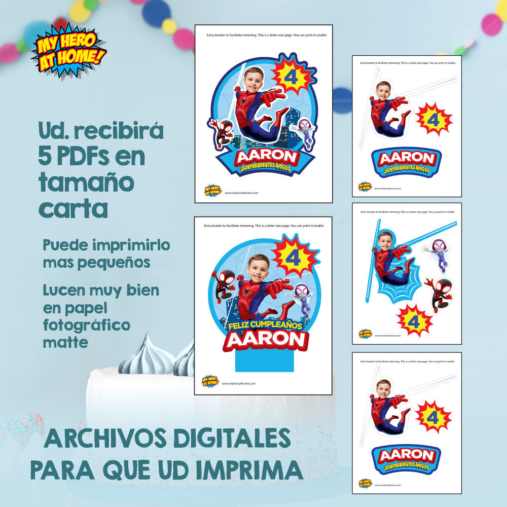 Decoracion Torta Spidey personalizada con niño como Spiderman, Spidey cake para imprimir. 2282CT