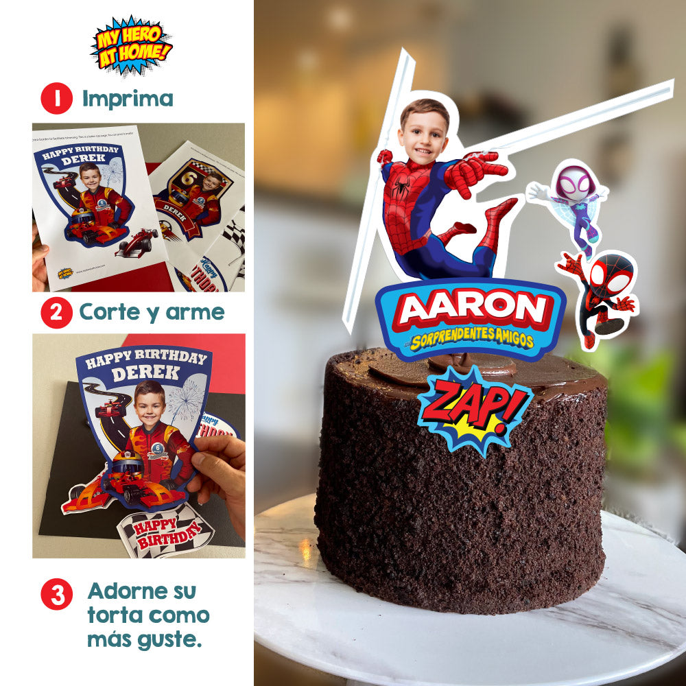 Decoracion Torta Spidey personalizada con niño como Spiderman, Spidey cake para imprimir. 2282CT