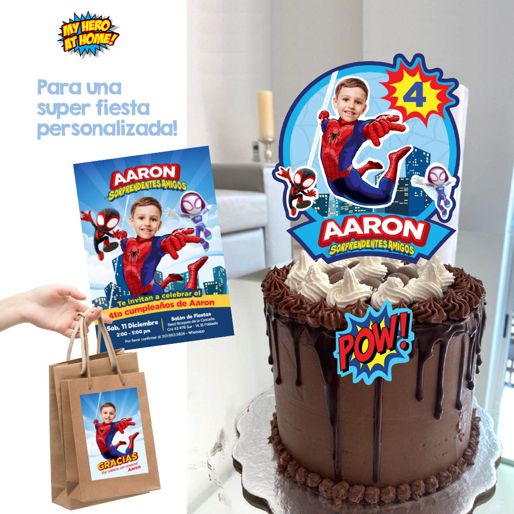 Decoracion Torta Spidey personalizada con niño como Spiderman, Spidey cake para imprimir. 2282CT