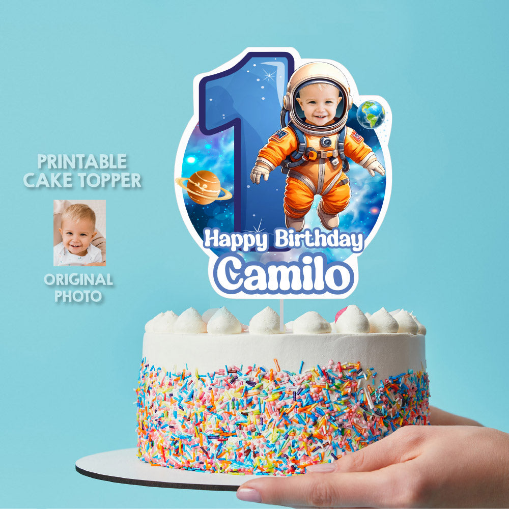 Baby Astronaut Cake topper with photo, 1st trip around the sun smash Cake. 2284CT2