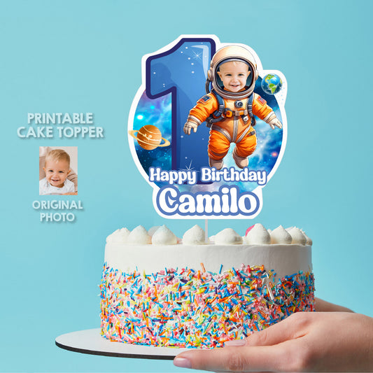 Baby Astronaut Cake topper with photo, 1st trip around the sun smash Cake. 2284CT2