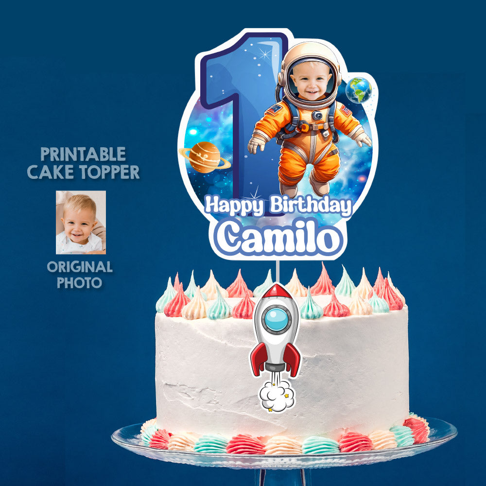 Baby Astronaut Cake topper with photo, 1st trip around the sun smash Cake. 2284CT2