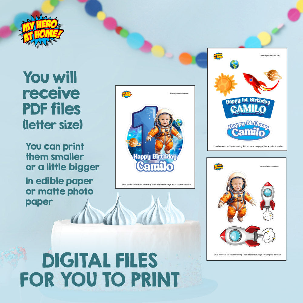 Baby Astronaut Cake topper with photo, 1st trip around the sun smash Cake. 2284CT2