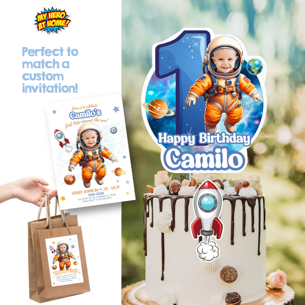 Baby Astronaut Cake topper with photo, 1st trip around the sun smash Cake. 2284CT2