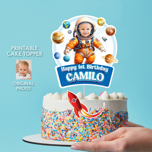 Personalized Astronaut 1st birthday Cake topper with your baby as the star. 2284CT