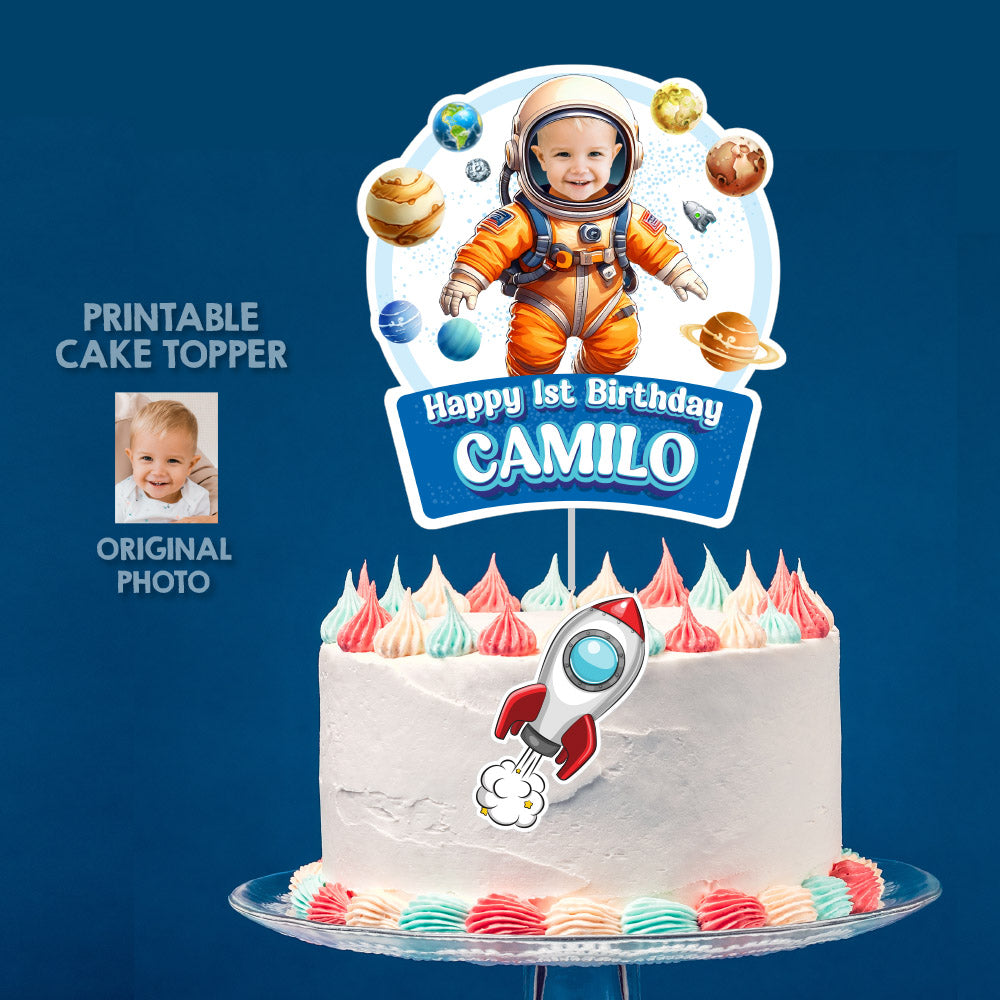 Personalized Astronaut 1st birthday Cake topper with your baby as the star. 2284CT