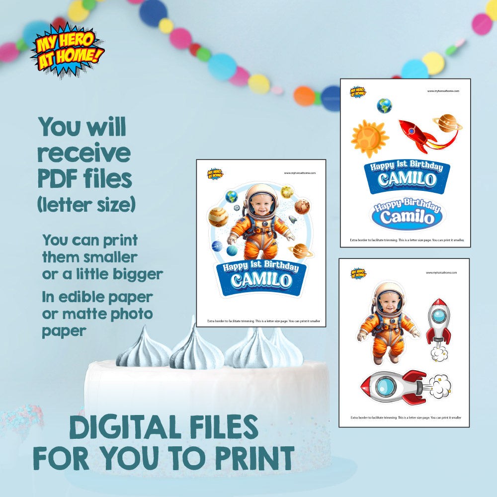 Personalized Astronaut 1st birthday Cake topper with your baby as the star. 2284CT