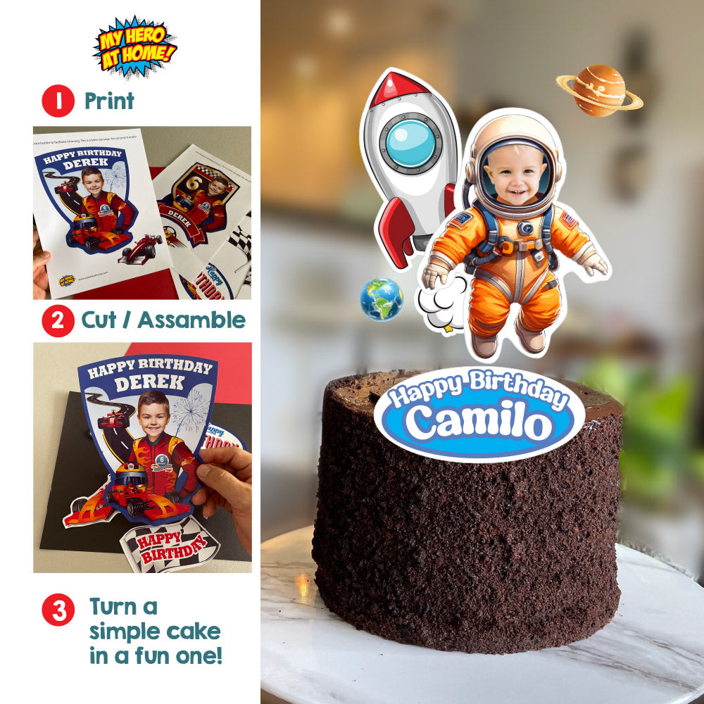 Personalized Astronaut 1st birthday Cake topper with your baby as the star. 2284CT