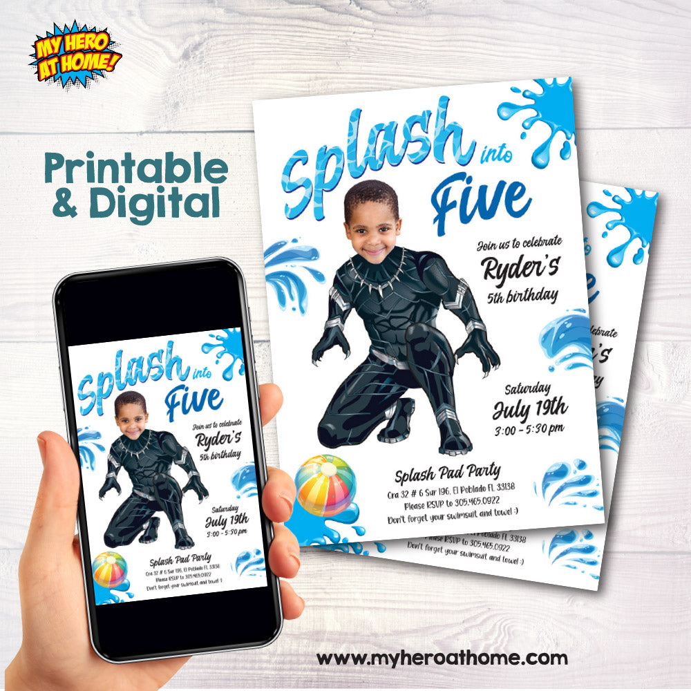 Personalized Black Panther Splash Birthday Invitation (Digital File) 2287