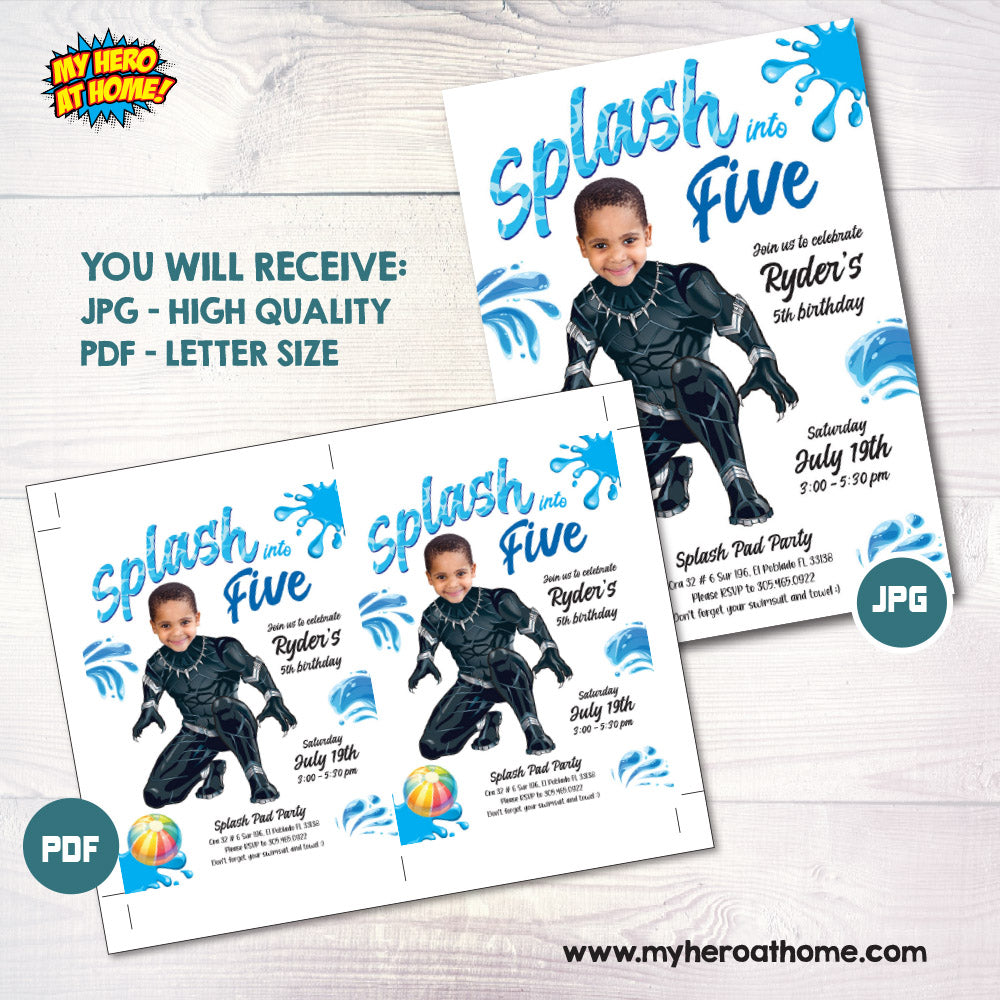 Personalized Black Panther Splash Birthday Invitation (Digital File) 2287