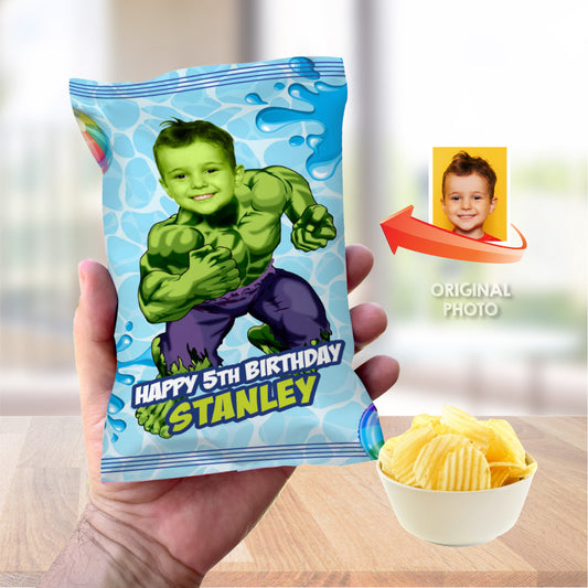 Hulk Pool Party Chip Bags with photo, Splash Party Hulk Snacks wrappers. 2293CB