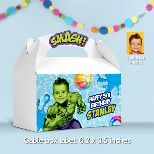Custom Hulk Pool Party Gable Box with photo, Hulk Smash Party Candy Gifts Boxes. 2293GB