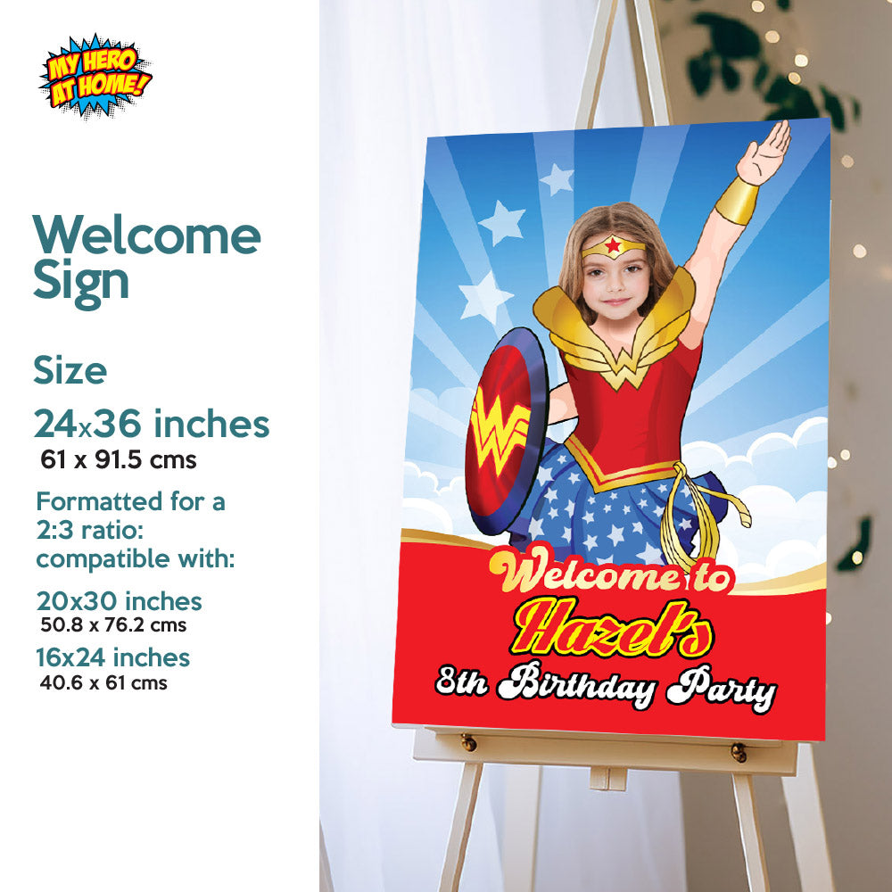 Bundle Wonder Girl Birthday matching Invitation and Thank you, printable Cake Topper and Welcome Sign. 2303B2