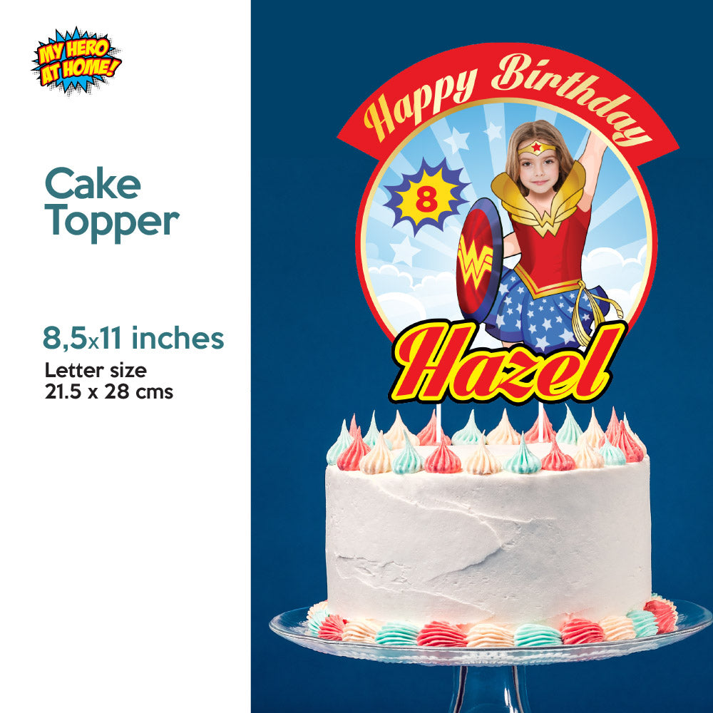 Bundle Wonder Girl Birthday matching Invitation and Thank you, printable Cake Topper and Welcome Sign. 2303B2