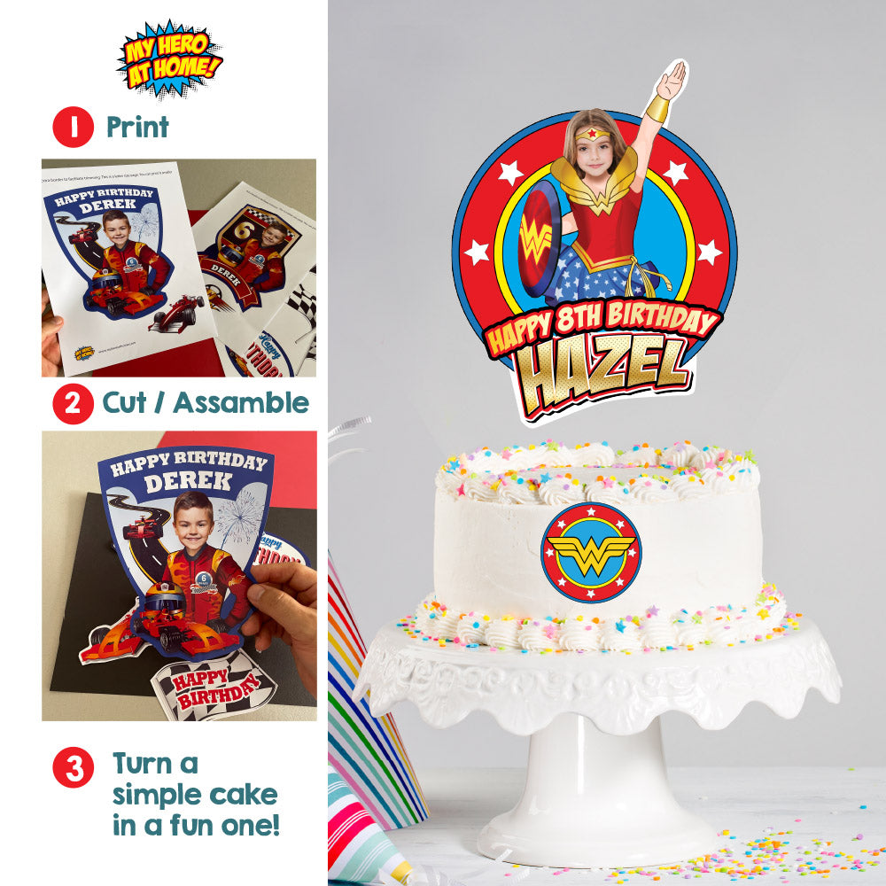 Wonder Girl Cake topper with photo, Wonder Girl printable cake topper, Custom Wonder Woman cake decoration. 2303CT
