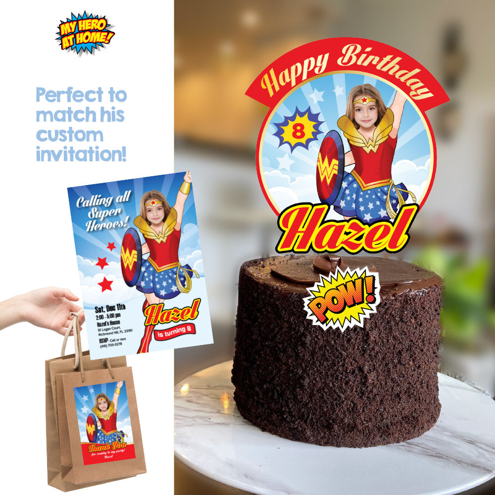 Wonder Girl Cake topper with photo, Wonder Girl printable cake topper, Custom Wonder Woman cake decoration. 2303CT