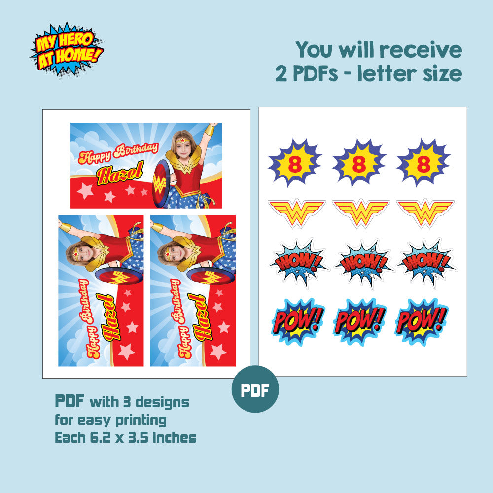 Personalized Wonder Girl Gable Box label, Wonder Girl Gift Box with photo, Wonder Woman Candy Box Party favors. 2303GB