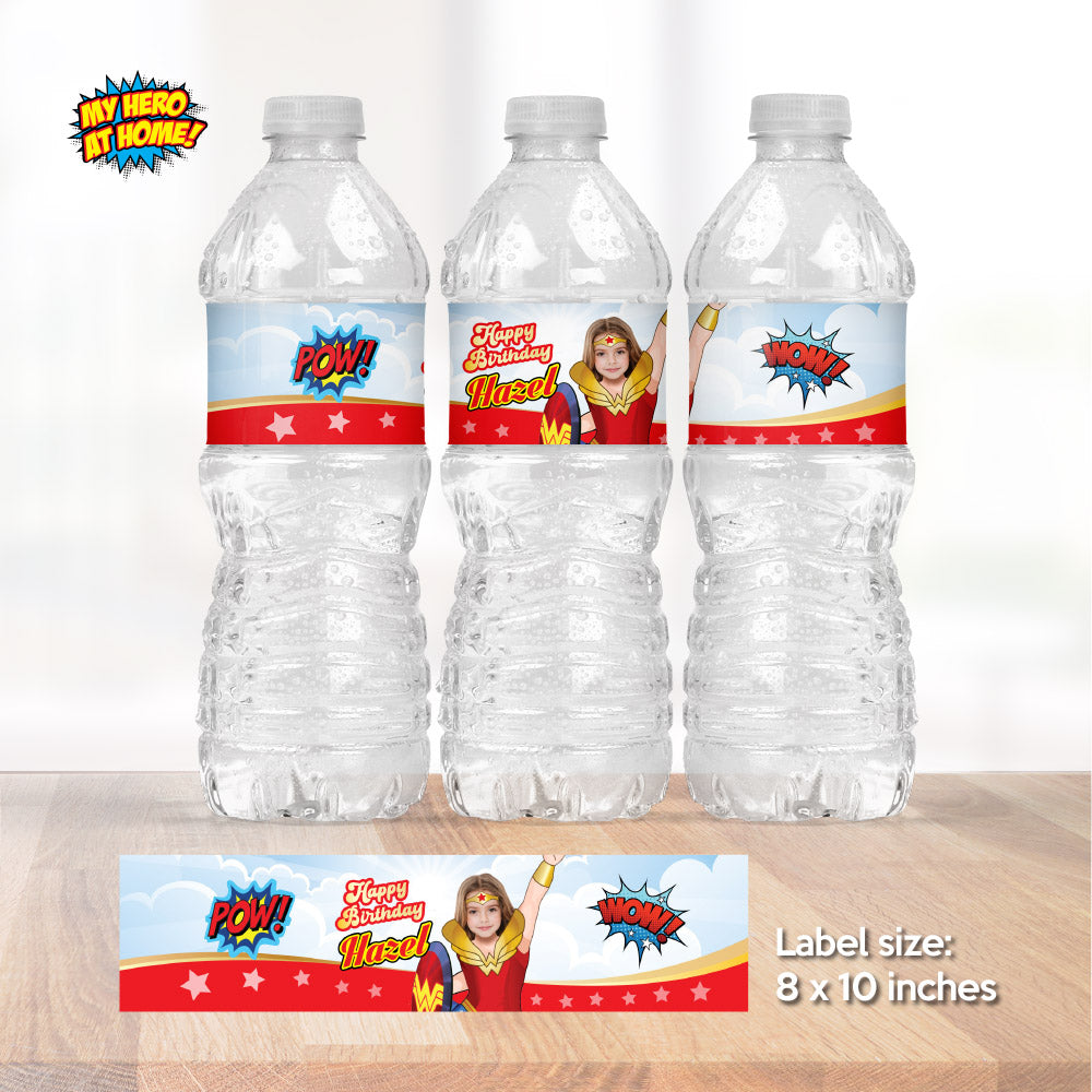 Wonder Girl water wrappers, Wonder girl water labels, Wonder Girl party juice labels, Wonder Woman Capri sun labels. 2303WJ