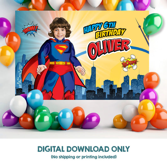 Custom Superman Birthday Backdrop, Superman Banner with your photo. 2308BB