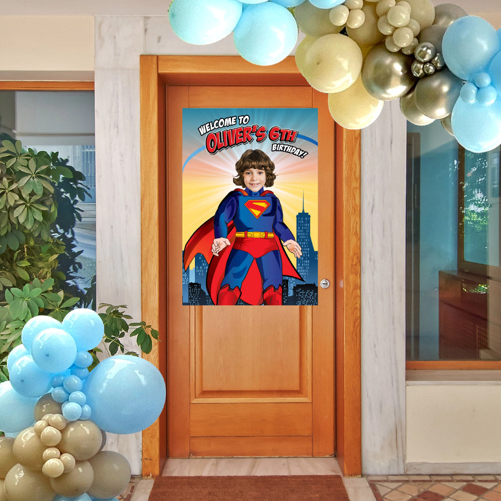 Superman Welcome sign with photo of your birthday boy as Superman. 2308WS