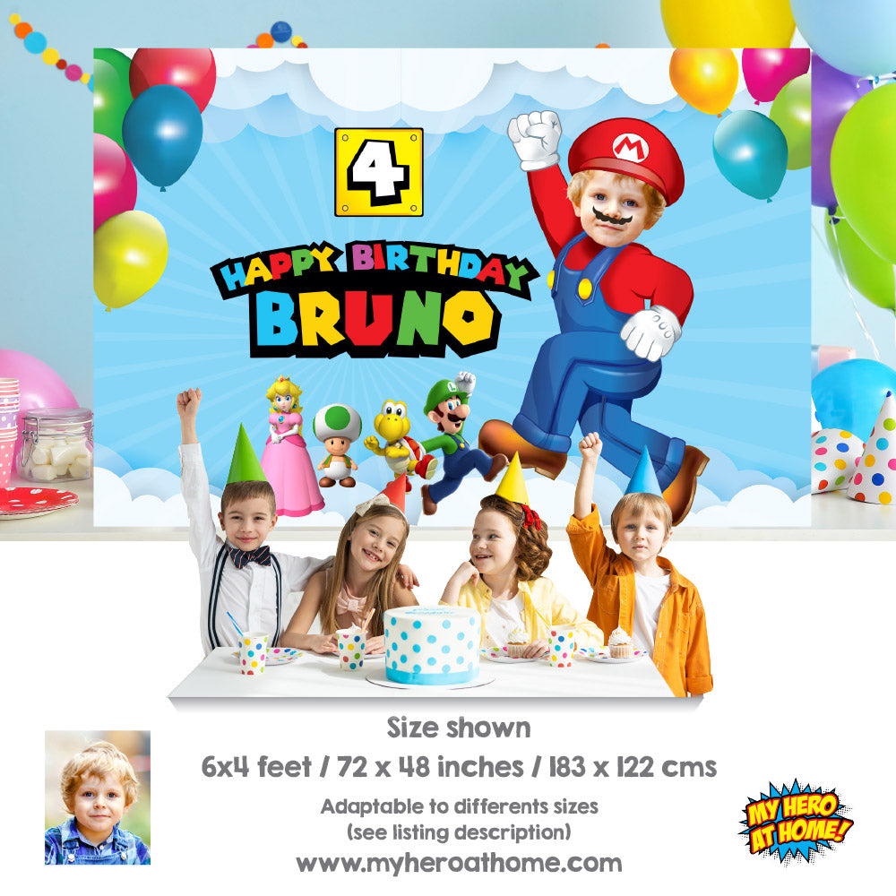Customized Super Mario Banner with your photo, Super Mario Birthday Backdrop, Mario Bros Backdrop, Telon Fiesta Super Mario con foto. 2331BB