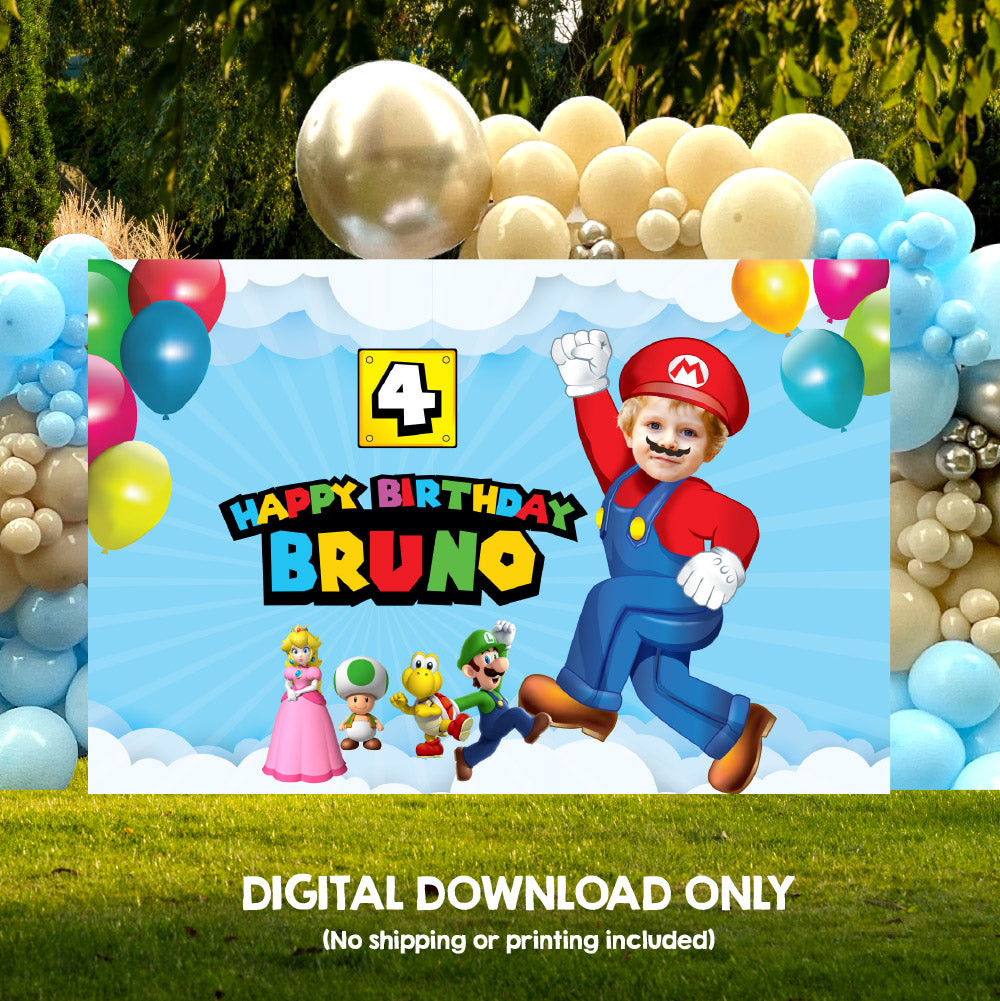 Customized Super Mario Banner with your photo, Super Mario Birthday Backdrop, Mario Bros Backdrop, Telon Fiesta Super Mario con foto. 2331BB