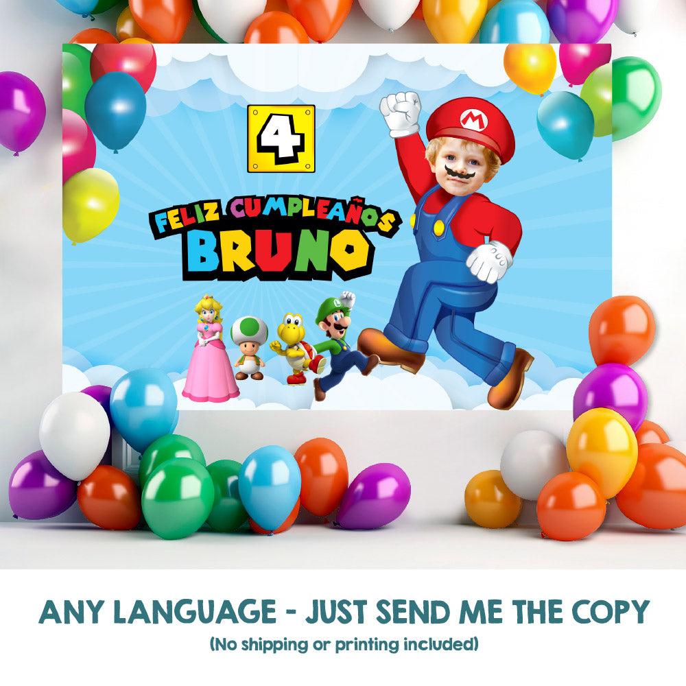 Customized Super Mario Banner with your photo, Super Mario Birthday Backdrop, Mario Bros Backdrop, Telon Fiesta Super Mario con foto. 2331BB