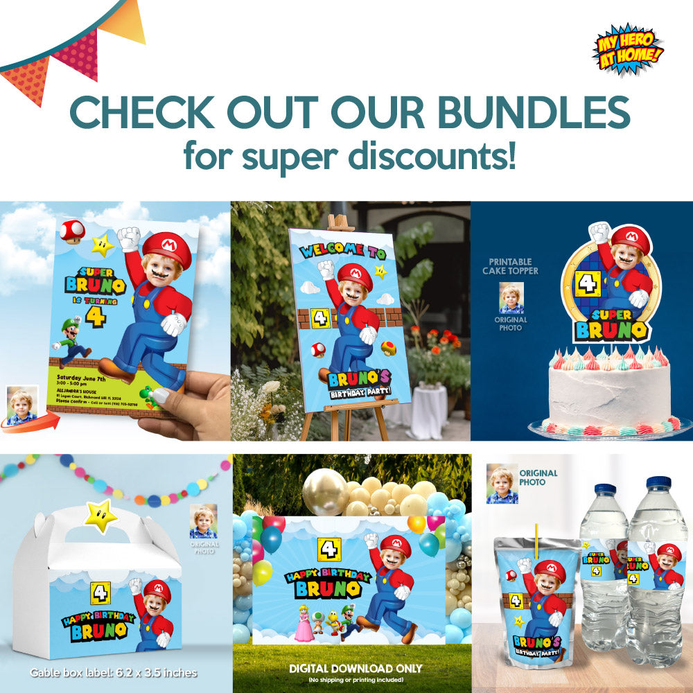 Custom Super Mario Gable Box label, Mario Bros Gift Box with your photo, Mario Bros Box party favors boxes labels. 2331GB