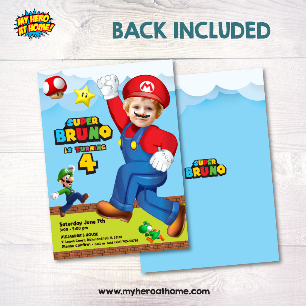 Super Mario Birthday Invitation with your photo, Personalized Super Mario party Invitation, Super Mario photo invitation, Mario Bros digital invitation. 2331IN