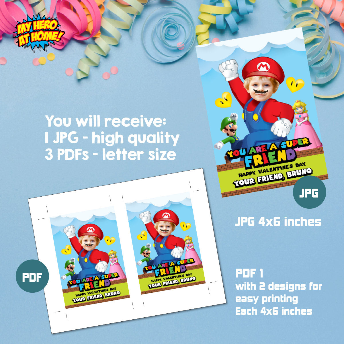 Personalized Super Mario Valentines tags with child as a cute Super Mario. 2331VL1
