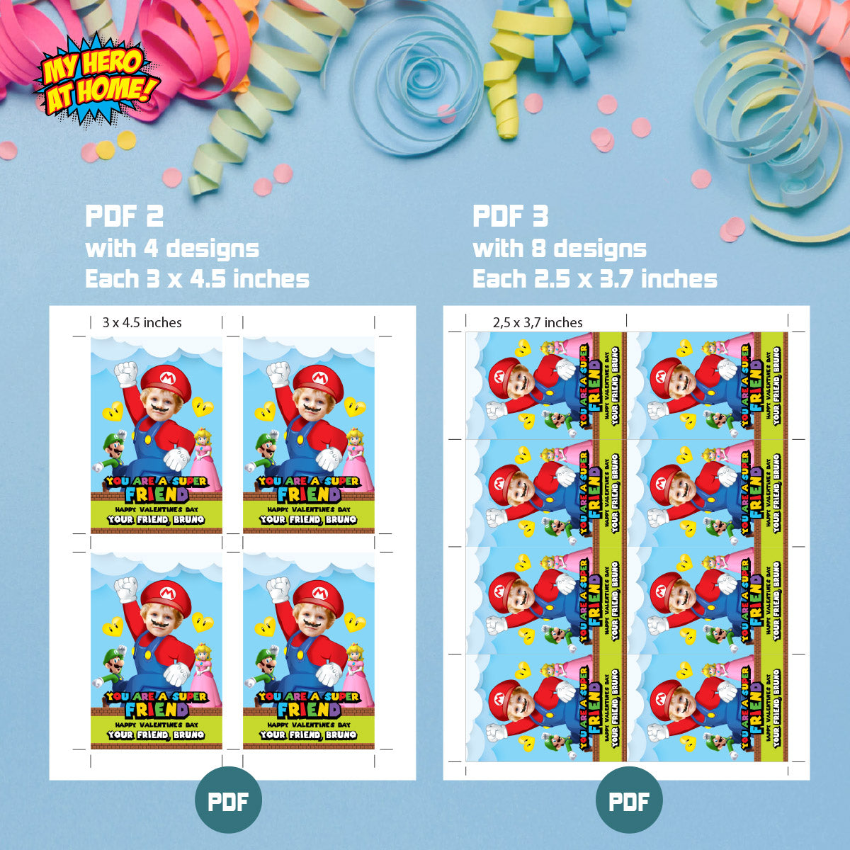 Personalized Super Mario Valentines tags with child as a cute Super Mario. 2331VL1