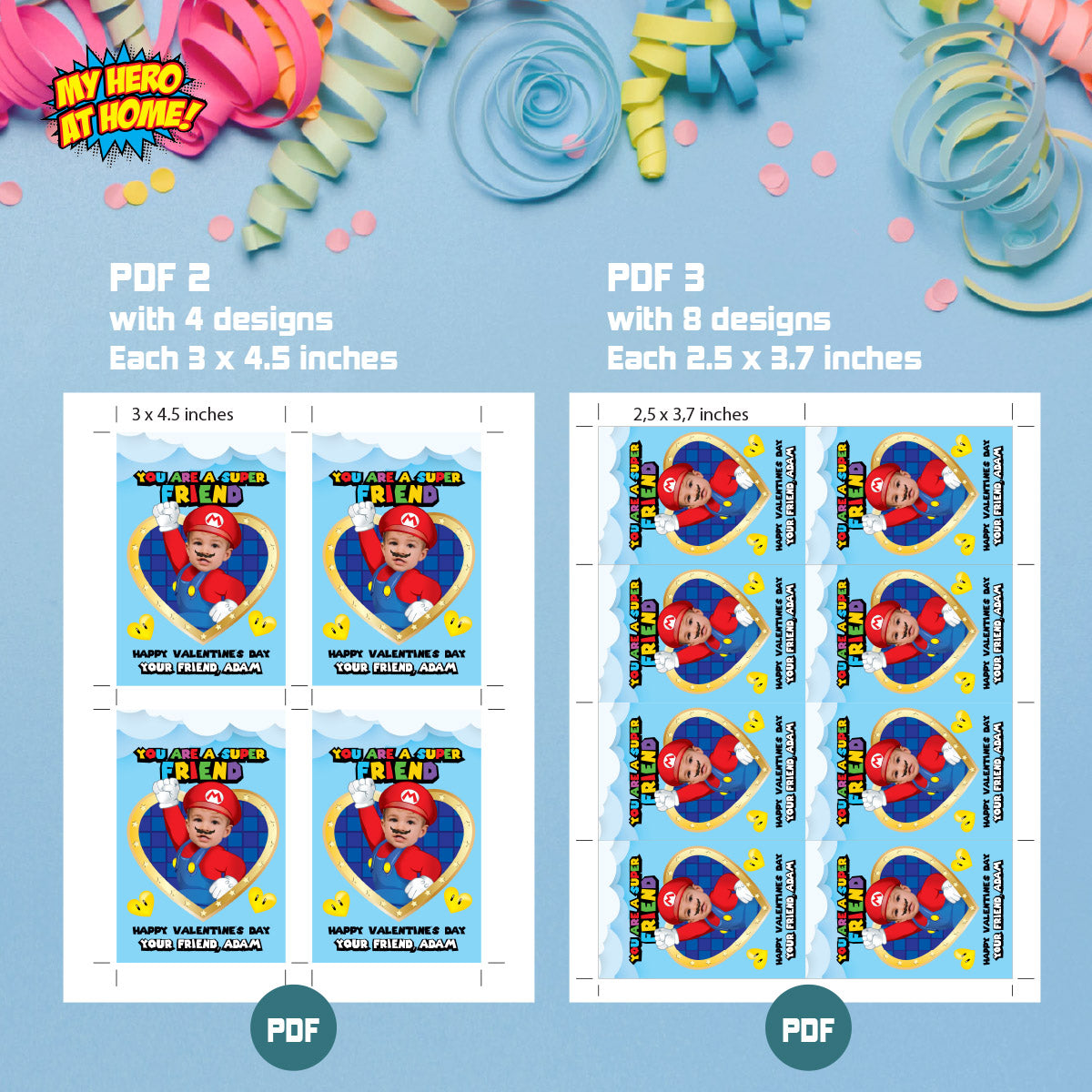 Super Mario Valentines Day tags with child as Mario, Super Mario tags. 2331VL2