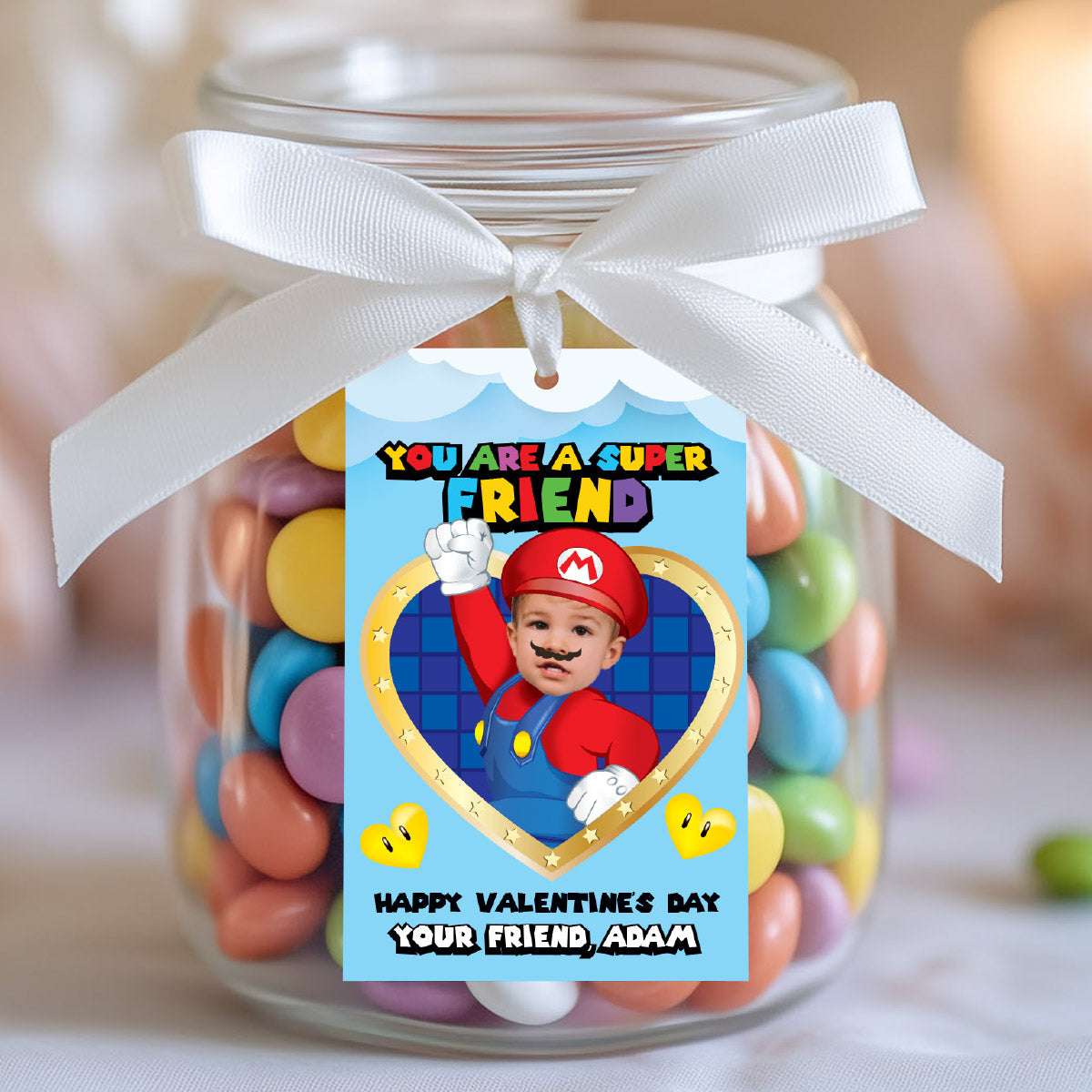 Super Mario Valentines Day tags with child as Mario, Super Mario tags. 2331VL2